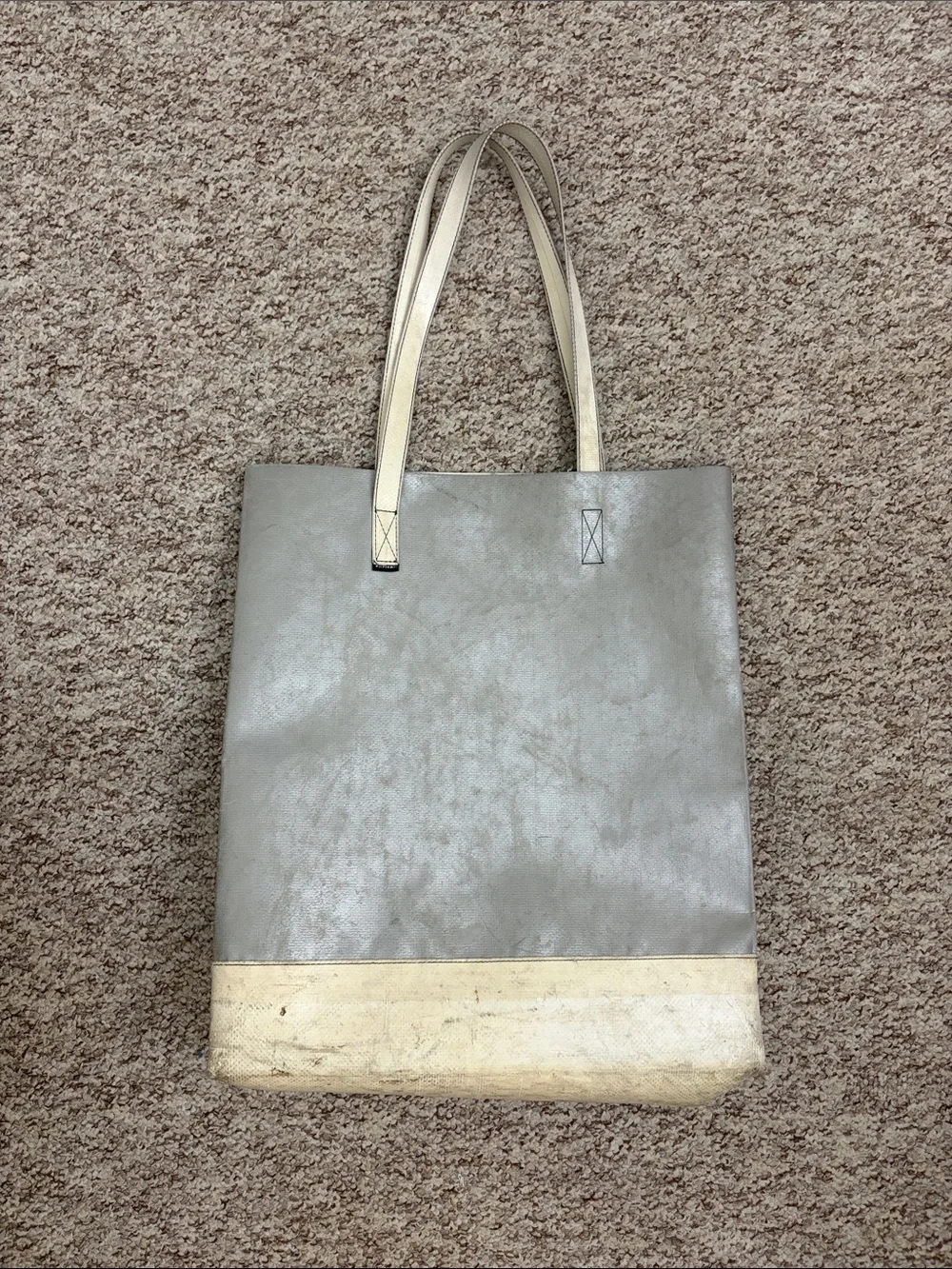 Freitag F262 Metallic Gray & White Tote, Rare color, good used condition